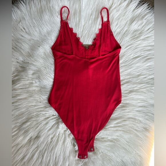 INTIMATELY FREE PEOPLE GIA RED LACE TRIM BODYSUIT SIZE SMALL - Picture 5 of 7